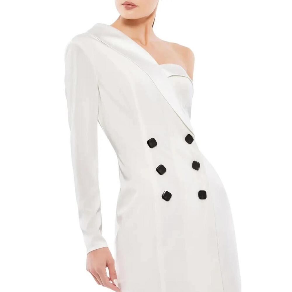 Mac Duggal One Sleeve Tuxedo Dress White Size 2 NWT - Picture 3 of 11